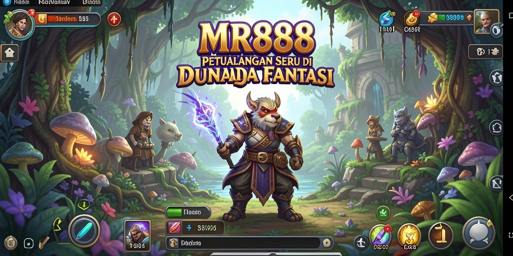 Tangkapan layar gameplay MR888 menampilkan pertarungan epik di dunia fantasi.