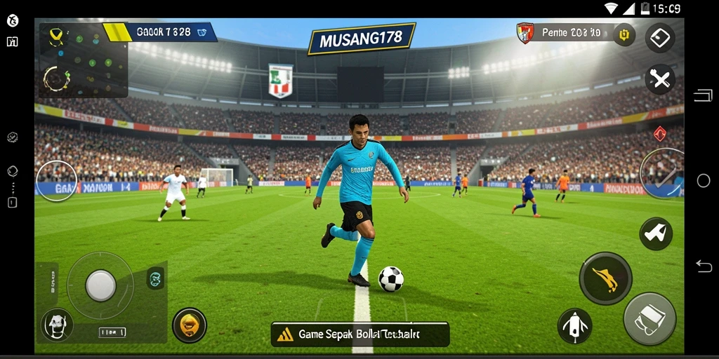 Tampilan gameplay seru dalam MUSANG178, menampilkan aksi sepak bola yang mendebarkan.