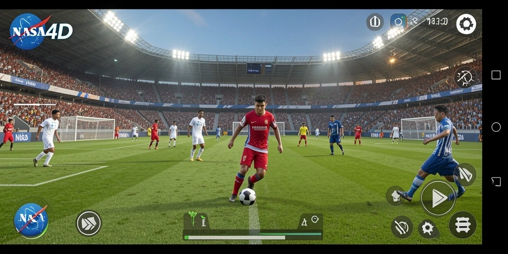 Tampilan gameplay menyerupai pertandingan sepak bola nyata yang mendebarkan.