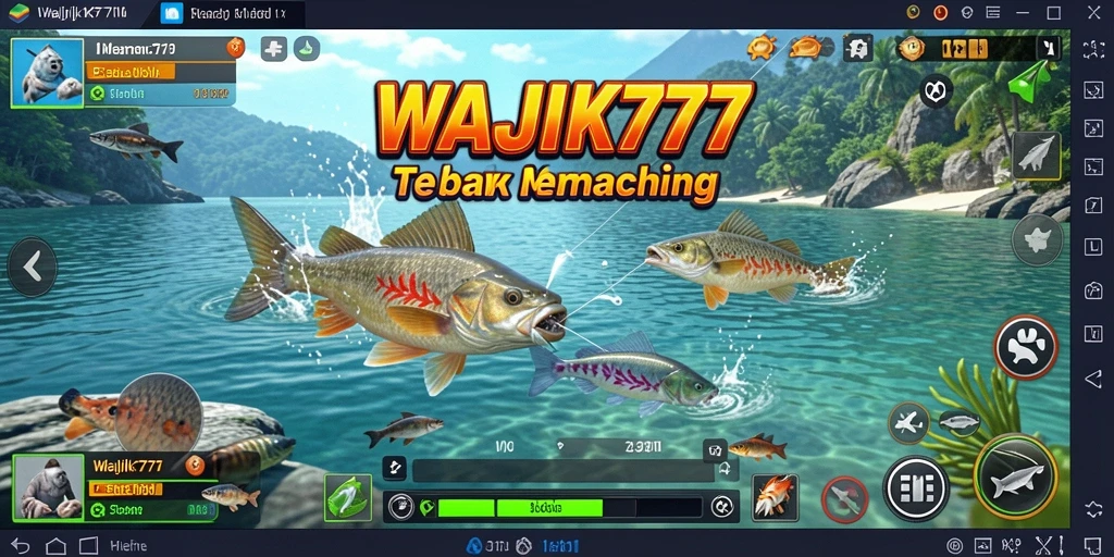 Tampilan gameplay WAJIK777 saat memancing ikan di air yang jernih.